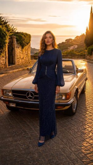 gallant-couture-navy-draped-waist-long-sleeve-evening-dress-01 Navy Draped-Waist Long-Sleeve Evening Dress | Gallant Couture
