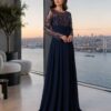 Navy Embellished Sheer-Detail Evening Gown | Gallant Couture