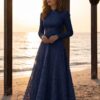 gallant-couture-navy-high-neck-lace-effect-a-line-gown-01 Navy High-Neck Lace-Effect A-Line Gown | Gallant Couture