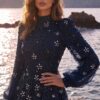 Navy Star-Embellished A-Line Evening Gown | Gallant Couture