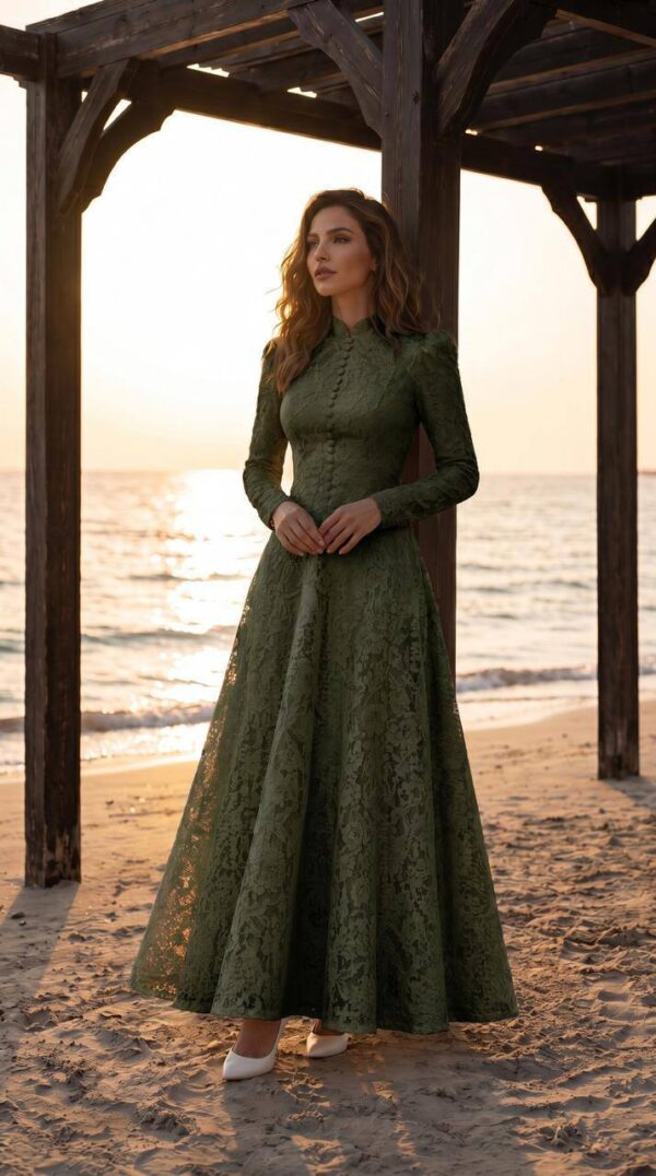 gallant-couture-olive-high-neck-lace-effect-a-line-gown-01 Olive High-Neck Lace-Effect A-Line Gown | Gallant Couture