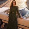 Olive Ruffle-Tiered Evening Gown | Gallant Couture