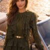 Olive Ruffle-Tiered Evening Gown | Gallant Couture