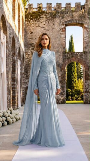 gallant-couture-powder-blue-cape-sleeve-draped-evening-gown-01 Powder Blue Cape-Sleeve Draped Evening Gown | Gallant Couture