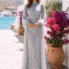 Powder Blue Pleated Embroidered-Look Evening Gown | Gallant Couture