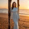 Powder Blue Ruched Shimmer Evening Dress | Gallant Couture