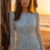 Powder Blue Ruched Shimmer Evening Dress | Gallant Couture