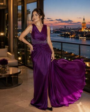 Purple Draped Sleeveless Evening Gown | Gallant Couture