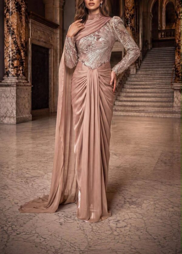 Rose One-Shoulder Draped Evening Gown | Gallant Couture