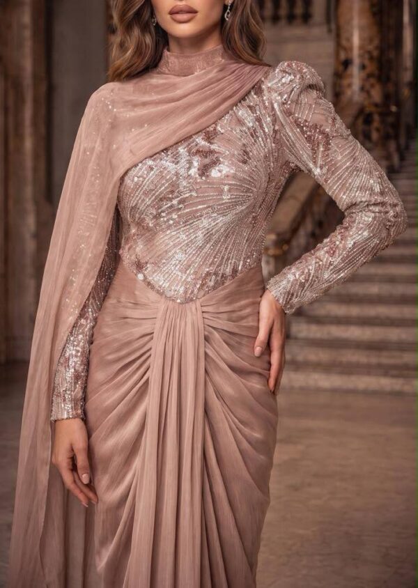 Rose One-Shoulder Draped Evening Gown | Gallant Couture