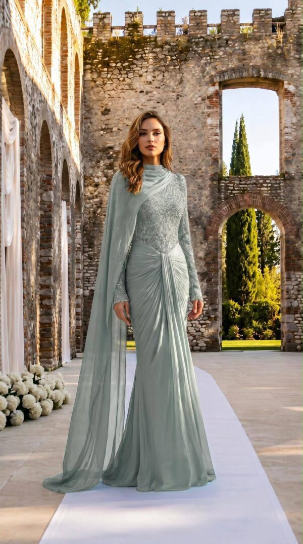 gallant-couture-sage-cape-sleeve-draped-evening-gown-01 Sage Cape-Sleeve Draped Evening Gown | Gallant Couture