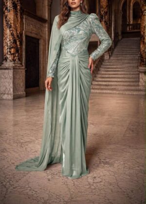 gallant-couture-sage-green-one-shoulder-draped-evening-gown-01 Sage Green One-Shoulder Draped Evening Gown | Gallant Couture