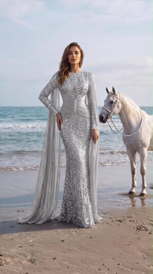 gallant-couture-silver-embellished-cape-evening-gown-01 Silver Embellished Cape Evening Gown | Gallant Couture