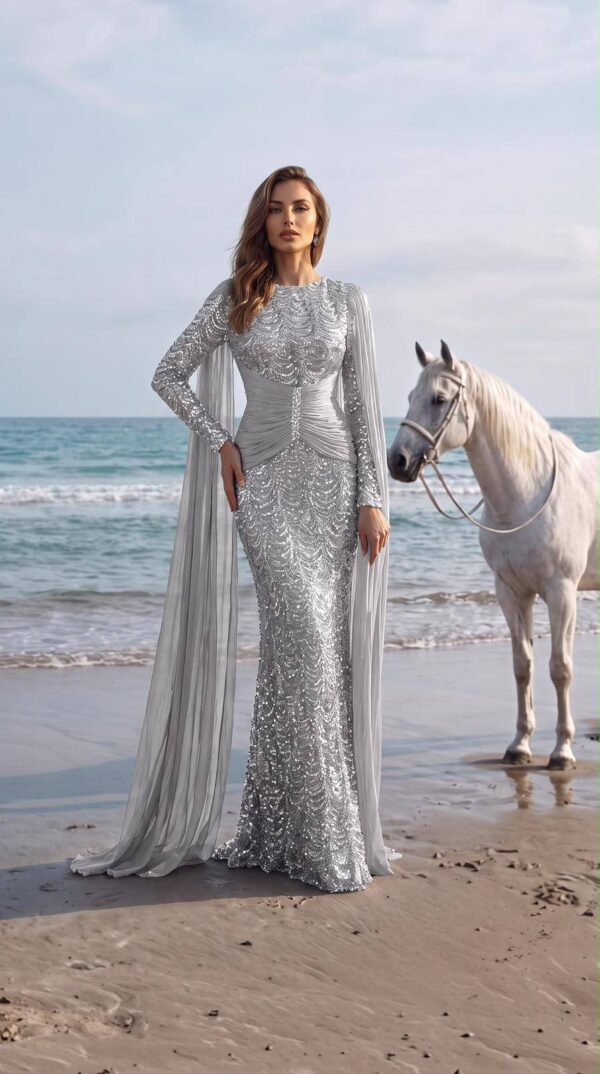 gallant-couture-silver-embellished-cape-evening-gown-01 Silver Embellished Cape Evening Gown | Gallant Couture