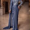gallant-couture-slate-blue-one-shoulder-draped-evening-gown-01 Slate Blue One-Shoulder Draped Evening Gown | Gallant Couture