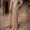 gallant-couture-taupe-one-shoulder-draped-evening-gown-01 Taupe One-Shoulder Draped Evening Gown | Gallant Couture